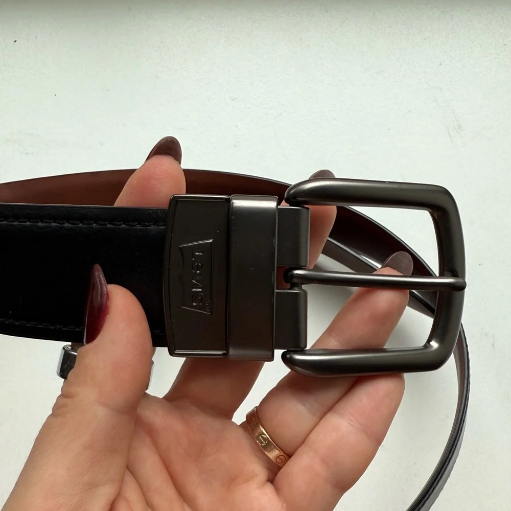 Levi's Black Leather Belt with Silver Buckle